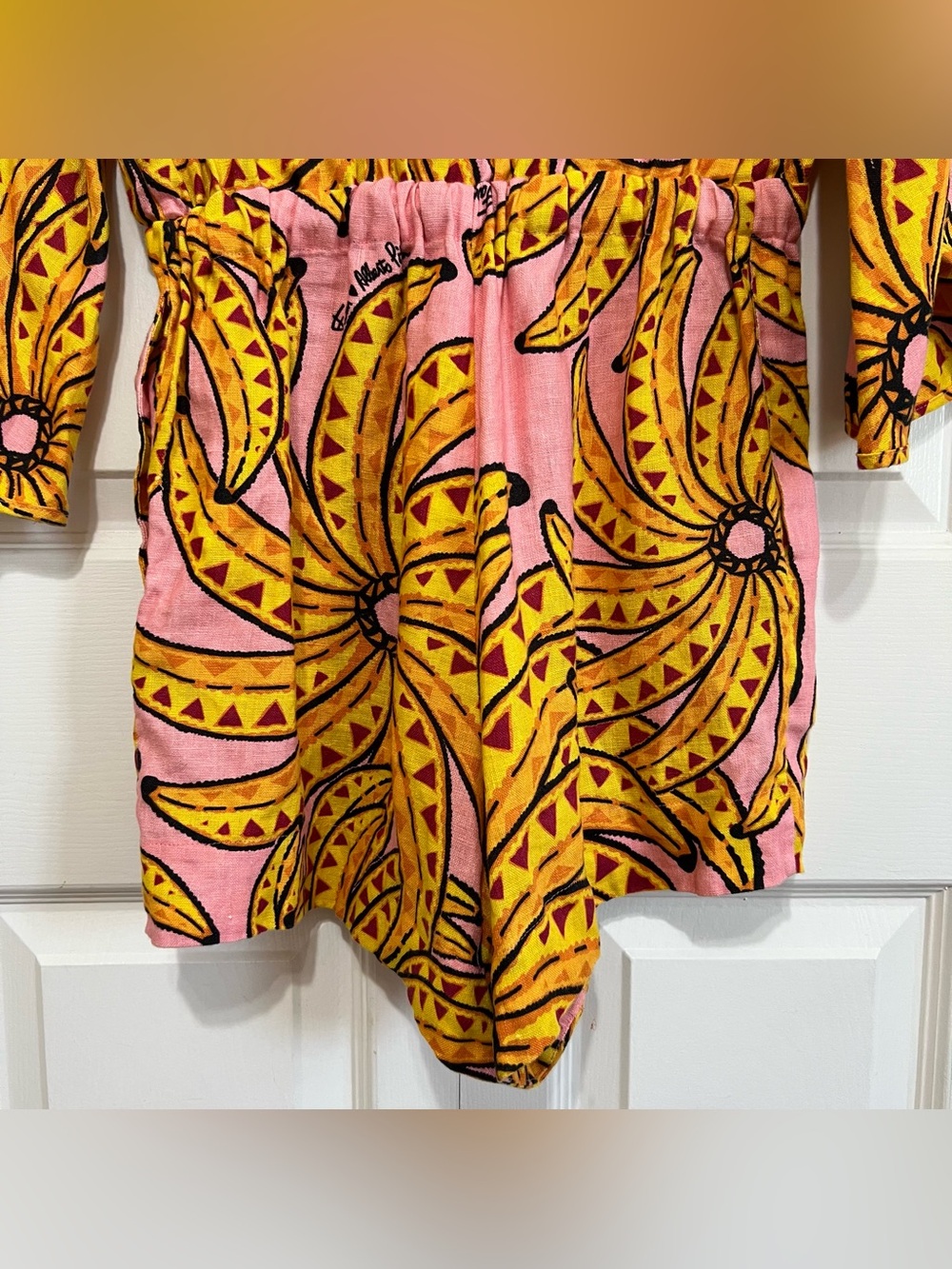 Farm Rio Banana Floral Linen Drawstring Romper Small - Picture 11 of 16
